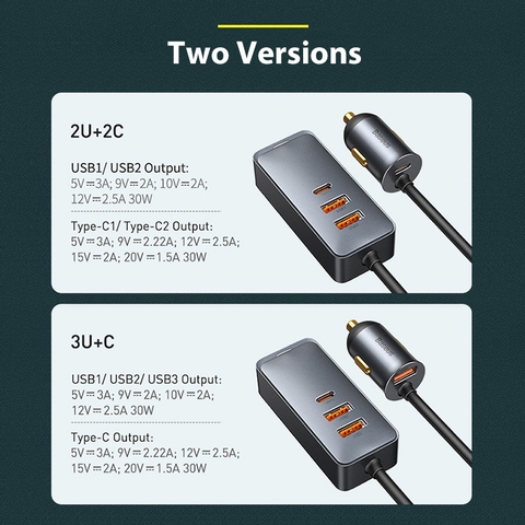 Tẩu sạc nhanh mở rộng 4 Port Baseus Share Together Extention Car Charger 120W