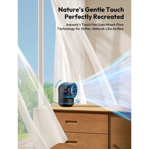 AECOOLY Chic 01 – Quạt Để Bàn Pin 8000mAh, Thời Gian Dùng 40h, Điều Chỉnh 100 Mức Gió, Màn Hình LED, Gió Đa Góc