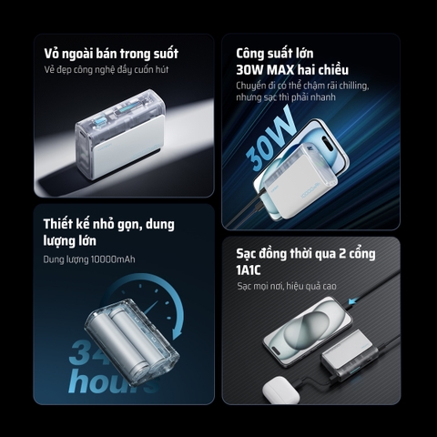 Pin dự phòng Cuktech 10.000mAh Power Bank 30W PD3.0/PPS/QC3.0 – PB100S