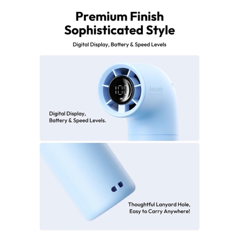 AECOOLY Aero – Quạt Cầm Tay Pin 2000mAh, Thời Gian Dùng 15h, 4 Chế Độ Gió, Hiển Thị LED, Tốc Độ 15000RPM