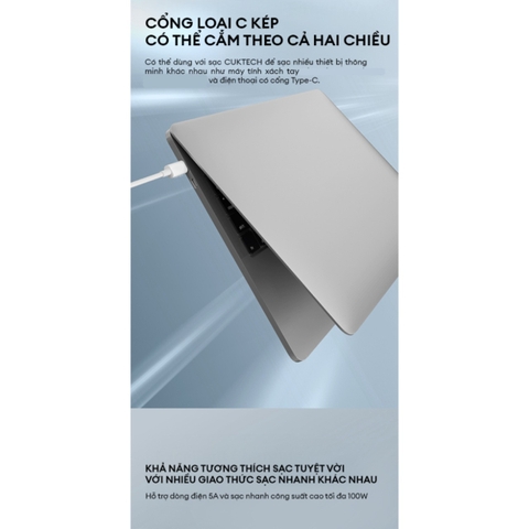 Cáp C to C CUKTECH CTC515N 1.5m 100W Sạc Nhanh 5A, Truyền Dữ liệu 480Mbps