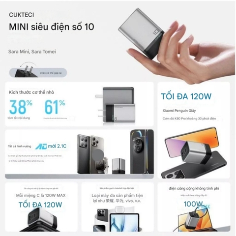Củ sạc Cuktech 10 Mini GaN AD1203P 120W ( 2C1A)
