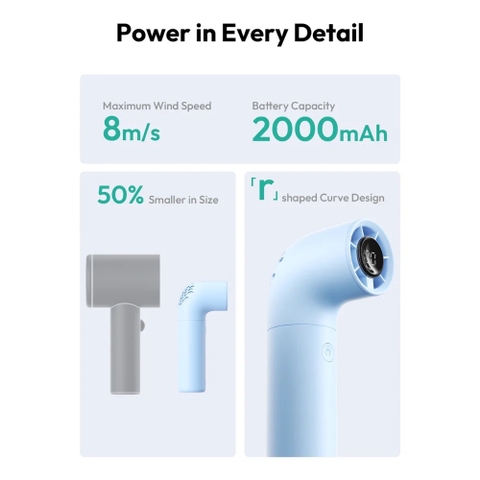 AECOOLY Aero – Quạt Cầm Tay Pin 2000mAh, Thời Gian Dùng 15h, 4 Chế Độ Gió, Hiển Thị LED, Tốc Độ 15000RPM