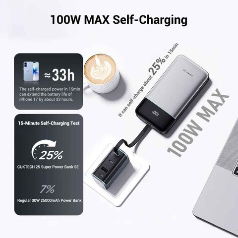 Pin Sạc Dự Phòng CUKTECH 25 SE 25000mAh 120W, Cáp Type-C Tích Hợp, Màn Hình Hiển Thị, Sạc Nhanh - LPB252N