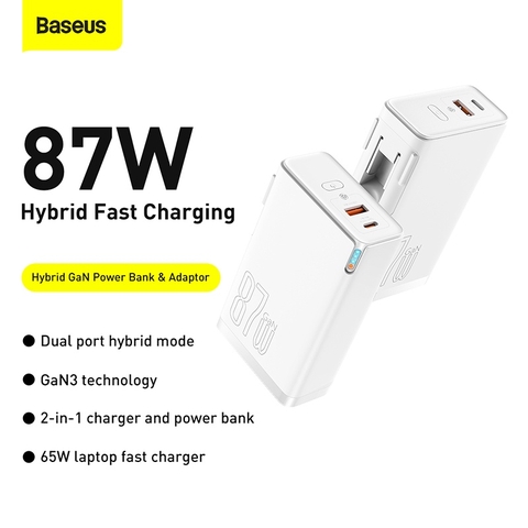 Cốc Sạc Siêu Nhanh Kiêm Pin Dự Phòng Baseus Power Station 4 Hybrid GaN Power Bank Adaptor 10000mAh 87W