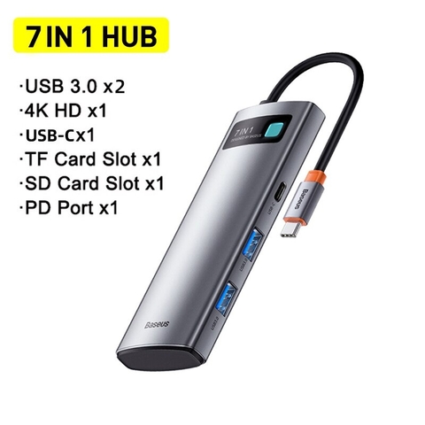 Hub chuyển đa năng Baseus Metal Gleam Series Multifunctional Docking Station ( Type-C to HDMI/ USB3.0/ LAN / SD Card Reader/ Type C PD 100W, Multifunctional HUB)