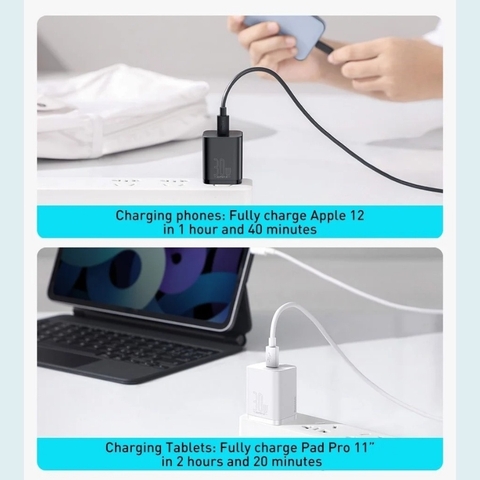 Củ sạc nhanh Baseus Super Si Quick Charger 30W dùng cho iPhone/ Samsung/ OPPO (30W, Type C, PD/ QC3.0 Quick charger)