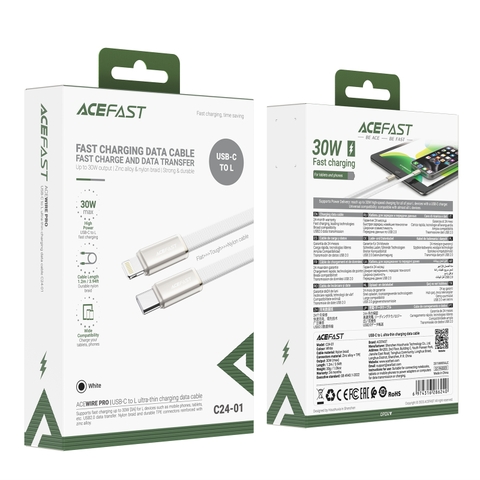 Cáp Sạc Nhanh ACEFAST C24-01 Type-C to Lightning 30W Dài 1.2m Thiết Kế Siêu Mỏng, Bọc Dù Chống Đứt Gãy