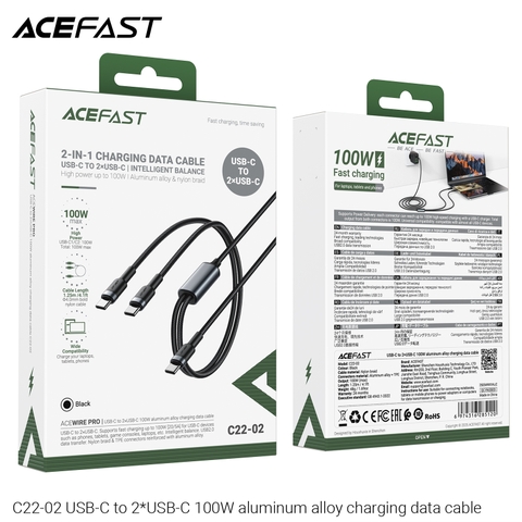 Cáp sạc nhanh 2 đầu và truyền dữ liệu ACEFAST C22-02 C to C 100W