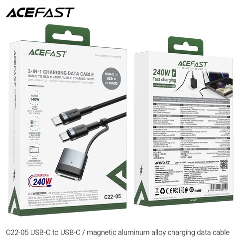 Cáp Sạc Nhanh 2 Trong 1 Tích Hợp Nam Châm Acefast C22-05 (Sạc & Truyền Dữ Liệu)