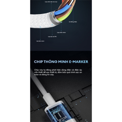 Cáp Sạc Nhanh C to C 2m 240W CUKTECH CTC520P Hỗ Trợ PD 3.1, PPS, CarPlay, Android Auto