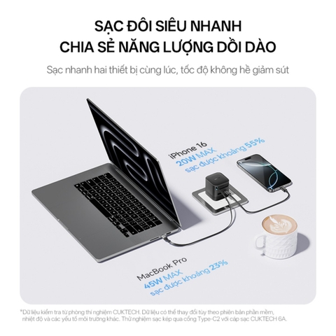 Cuktech có củ sạc nhanh Cuktech 67W GaN Charger (cáp Built-in USB-C) – AD653W thiết kế nhỏ gọn, có cáp rút tích hợp