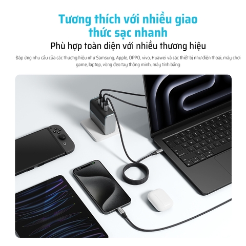 Cáp dù Cuktech C to C 6A 240W hít từ tính PD3.1/Mi Turbro – CMC610/615