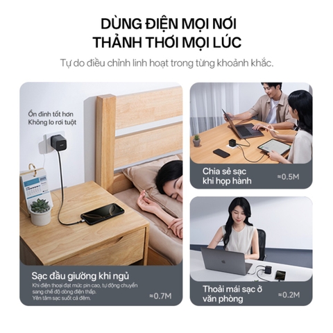 Cuktech có củ sạc nhanh Cuktech 67W GaN Charger (cáp Built-in USB-C) – AD653W thiết kế nhỏ gọn, có cáp rút tích hợp