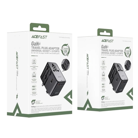 Bộ sạc du lịch quốc tế ACEFAST Z8 – GaN 45W, 3 cổng USB-C + 2 cổng USB-A, đa năng