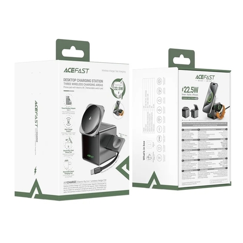 Đế sạc không dây 3 trong 1 ACEFAST E34 dạng gập điện, trạm sạc để bàn cho điện thoại, đồng hồ và tai nghe
