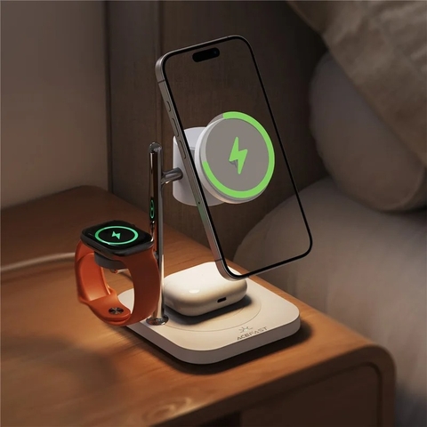 Đế sạc không dây 4 trong 1 ACEFAST E39 tích hợp đèn ngủ, trạm sạc điện thoại, đồng hồ và tai nghe, thiết kế để bàn