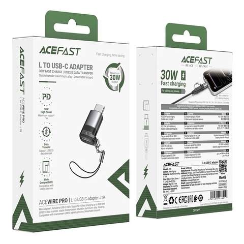 Adapter Chuyển Đổi ACEFAST J19 L sang USB-C – Sạc Nhanh 60W / Truyền Dữ Liệu / Thiết Kế Nhỏ Gọn
