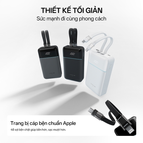 Pin dự phòng Cuktech CP24 Power Bank 20.000mAh (2 cáp Built-in Type-C & Lightning MFI) – LPB200NL