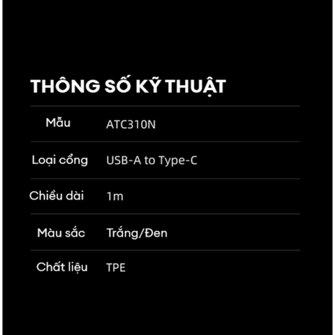 Cáp sạc Type-C 1m CUKTECH ATC310N 60W USB-A to USB-C