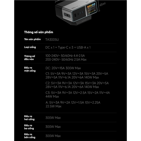 Trạm sạc CUKTECH 30 Ultra 300W GaN Desktop Charger – TA3005U