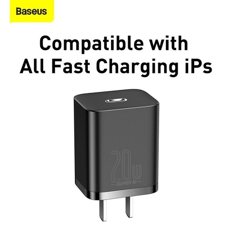 Bộ sạc nhanh 20W USB Type C Baseus Super SI Quick Charger QC3.0 cho iPhone 12 (1C, 20W, Chân dẹt)