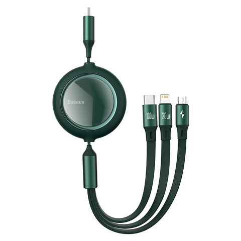 Cáp sạc dây rút 3 đầu 100W Bright Mirror Series II One-for-three Retractable Data Cable Type-C to M+L+C (1.1m, 100W)