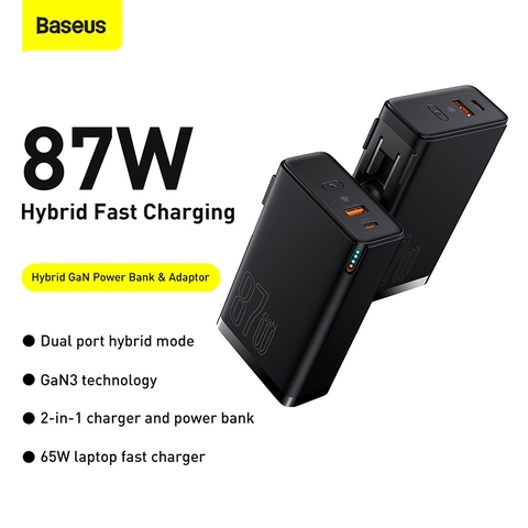 Cốc Sạc Siêu Nhanh Kiêm Pin Dự Phòng Baseus Power Station 4 Hybrid GaN Power Bank Adaptor 10000mAh 87W