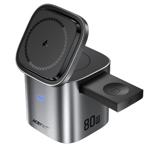 Trạm sạc nhanh để bàn ACEFAST Z9 GaN 80W 6 trong 1 đa năng, tích hợp cáp USB-C, củ sạc adapter chân EU