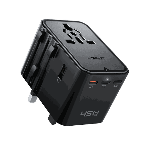 Bộ sạc du lịch quốc tế ACEFAST Z8 – GaN 45W, 3 cổng USB-C + 2 cổng USB-A, đa năng