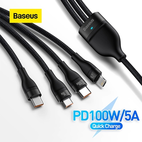 Cáp Sạc Nhanh Đa Năng 3 in 1 Baseus Flash Series Ⅱ One-for-three Fast Charging Cable Type-C to M+L+C 100W 1.5M