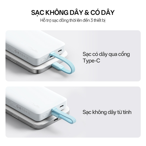 Sạc dự phòng không dây Cuktech 10.000mAh Hít từ tính + Tích hợp cáp Type C – WPB100L