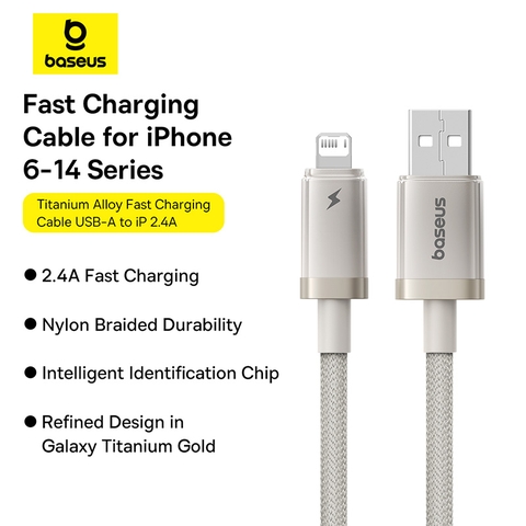 Cáp Sạc Nhanh USB to I.P Baseus Titanium Alloy 2.4A (480Mbps)