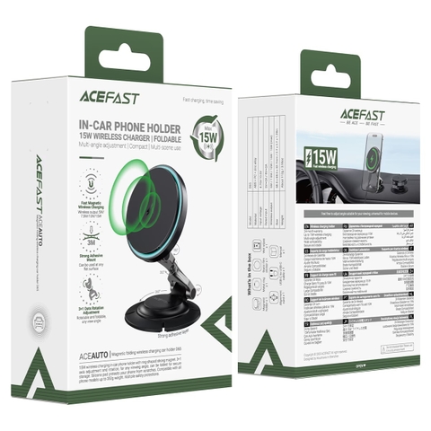 Giá Đỡ Điện Thoại Ô Tô Từ Tính Gập Gọn ACEFAST D65 Hỗ Trợ Sạc Không Dây 15W, Xoay Đa Góc, Gắn Taplo Tiện Lợi