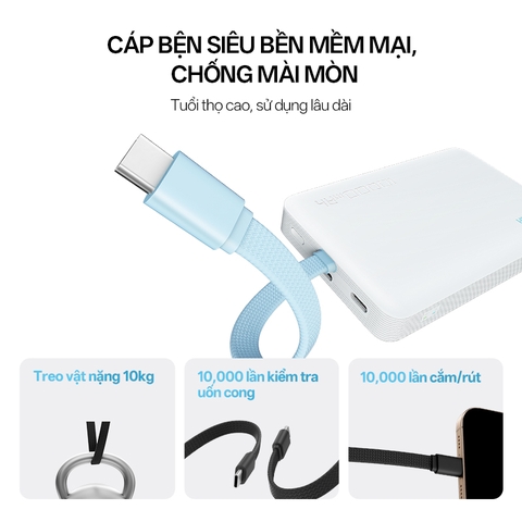 Sạc dự phòng không dây Cuktech 10.000mAh Hít từ tính + Tích hợp cáp Type C – WPB100L