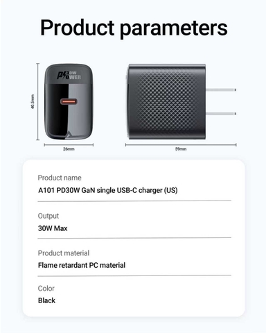Củ Sạc Nhanh Acefast A101 Công Nghệ GaN PD 30W 1 Cổng USB-C Sạc Ổn Định Bền Bỉ Tiện Lợi