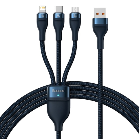 Cáp Sạc 3 Đầu Công Suất Cao Baseus Flash Series Ⅱ One-for-three Fast Charging Data Cable (USB to M+L+C 66w 1.2m)