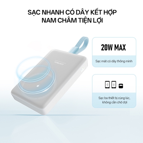 Sạc dự phòng không dây Cuktech 10.000mAh Hít từ tính + Tích hợp cáp Type C – WPB100L