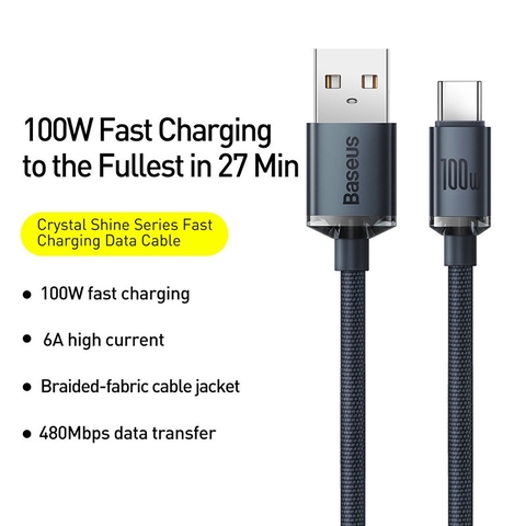Cáp Sạc Siêu Nhanh Baseus Crystal Shine Series Fast Charging USB to Type-C 100W (Supercharge 5A & Data Cable)