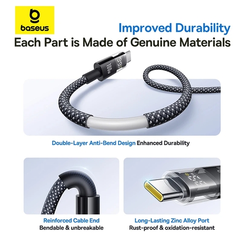 Cáp Sạc Nhanh C to C Baseus Display 2 100W (Digital Display, 480Mbps)