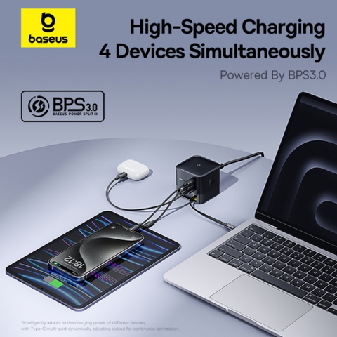 Bộ Sạc Nhanh Để Bàn Super GaN Desktop Charger 100W Kèm Cáp Rút (3C+U) 100W