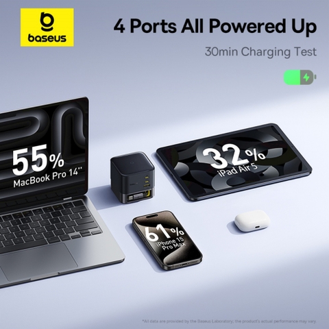 Bộ Sạc Nhanh Để Bàn Super GaN Desktop Charger 100W Kèm Cáp Rút (3C+U) 100W