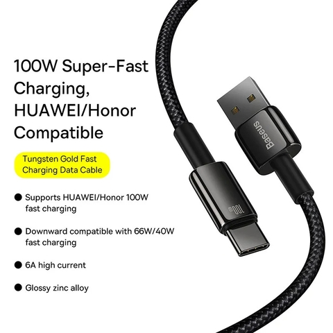 Cáp sạc nhanh Baseus Tungsten Gold Type C Fast Charging Data Cable (100W/66W/ 480Mbps, Fast Charge Cable)