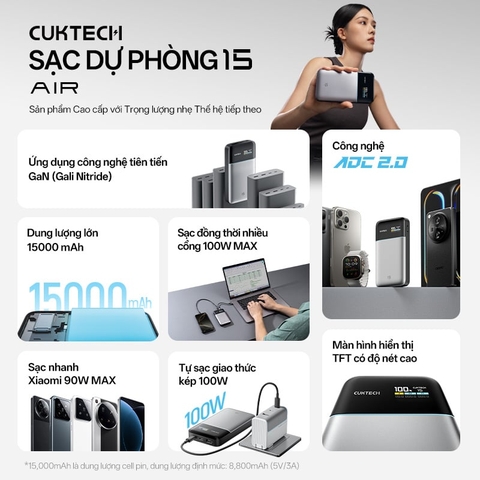 Pin dự phòng Cuktech 15 Air Power Bank 15.000mAh – PB150S