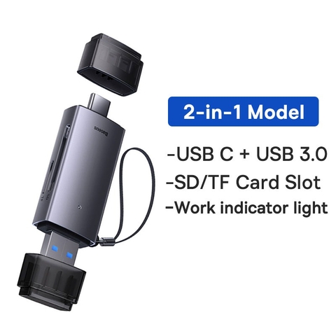 Đầu Đọc Thẻ Nhớ Đa Năng Tốc Độ Cao Baseus Lite Series USB-A & Type-C to SD/TF Card Reader Cho Smartphone/ Tablet/ Laptop