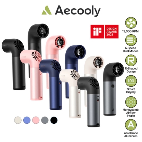AECOOLY Aero Pro – Quạt Cầm Tay Pin 3500mAh, 14h, 6 Chế Độ Gió, Màn Hình LED, Tốc Độ 19000RPM