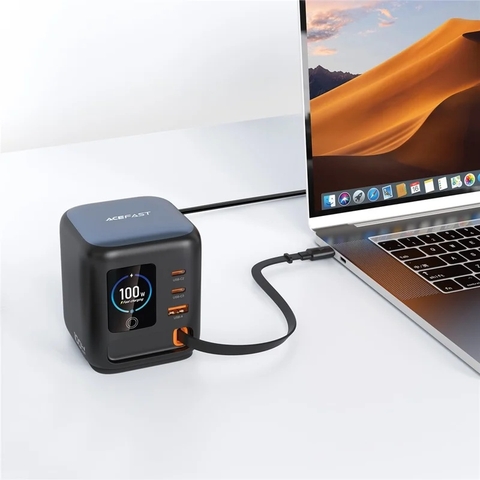 Bộ Sạc Để Bàn GaN ACEFAST Z10 100W Màn Hình TFT, 2 Cổng USB-C + USB-A, Cáp Rút Tích Hợp, Sạc Nhanh Đa Thiết Bị