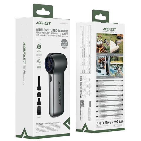 Quạt Turbo Cầm Tay ACEFAST YF3 110000RPM, 3 Cấp Độ Gió, Kèm 4 Đầu Thổi, Quạt Không Dây Vệ Sinh PC & Thiết Bị Điện Tử