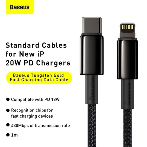 Cáp sạc nhanh, siêu bền C to Lightning 20W Baseus Tungsten Gold dùng cho iP12/ iP11 Series/ iPXS Max (20W, Fast Charging & Data Cable)