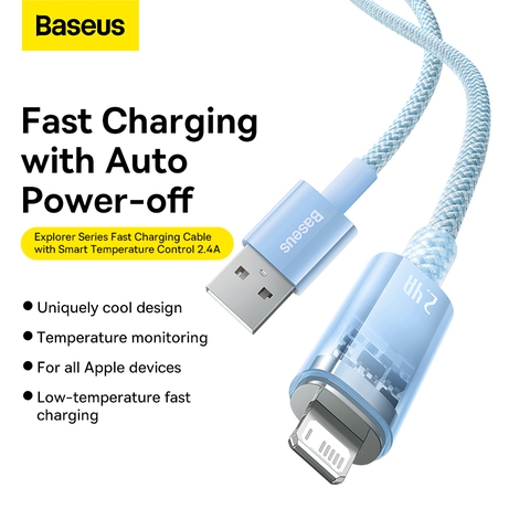 Cáp Sạc Nhanh Tự Ngắt Baseus Explorer Series 2 USB A to Lightning 2.4A dùng cho iPhone/ iPad (Smart Power-Off with Smart Temperature Control,Fast Charging Cable)